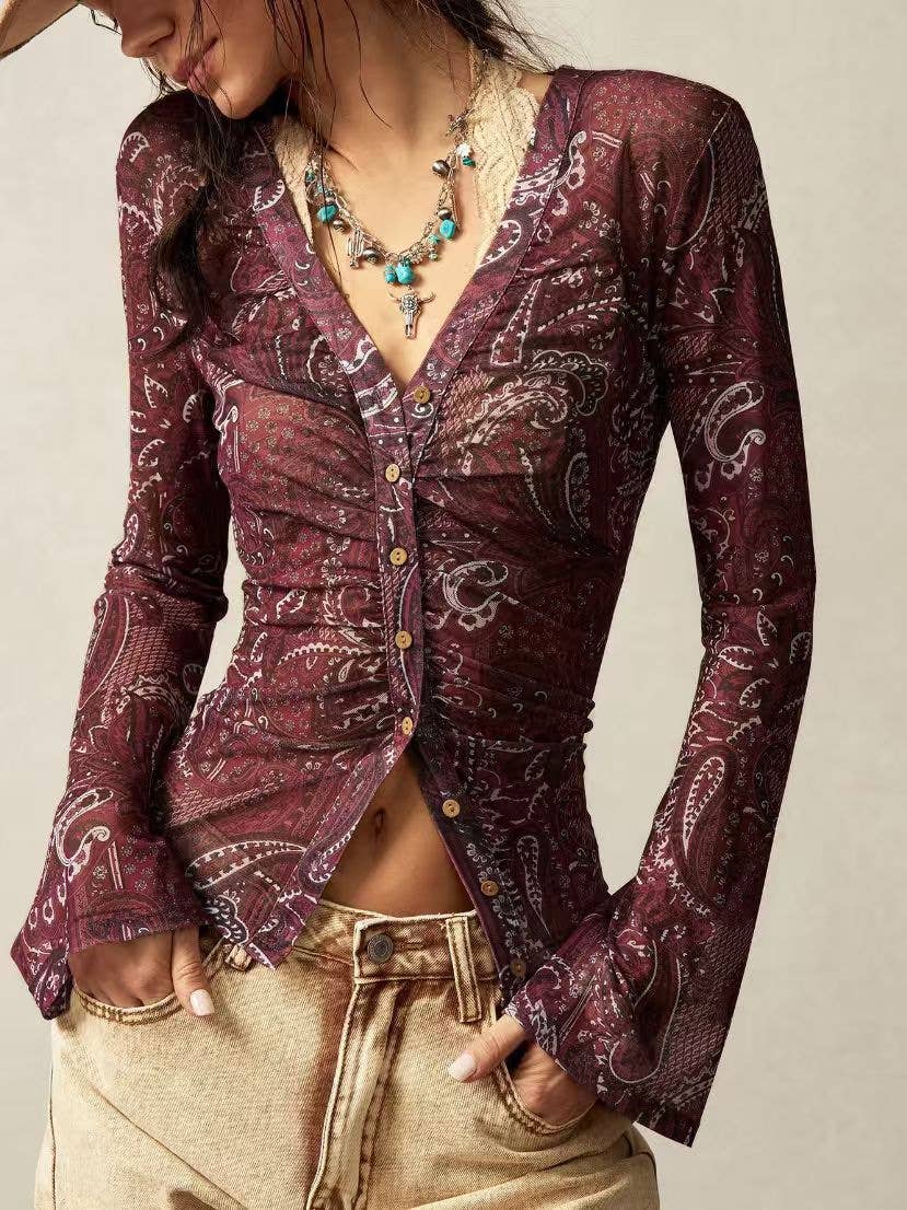 Retro Floral Print Blouse
