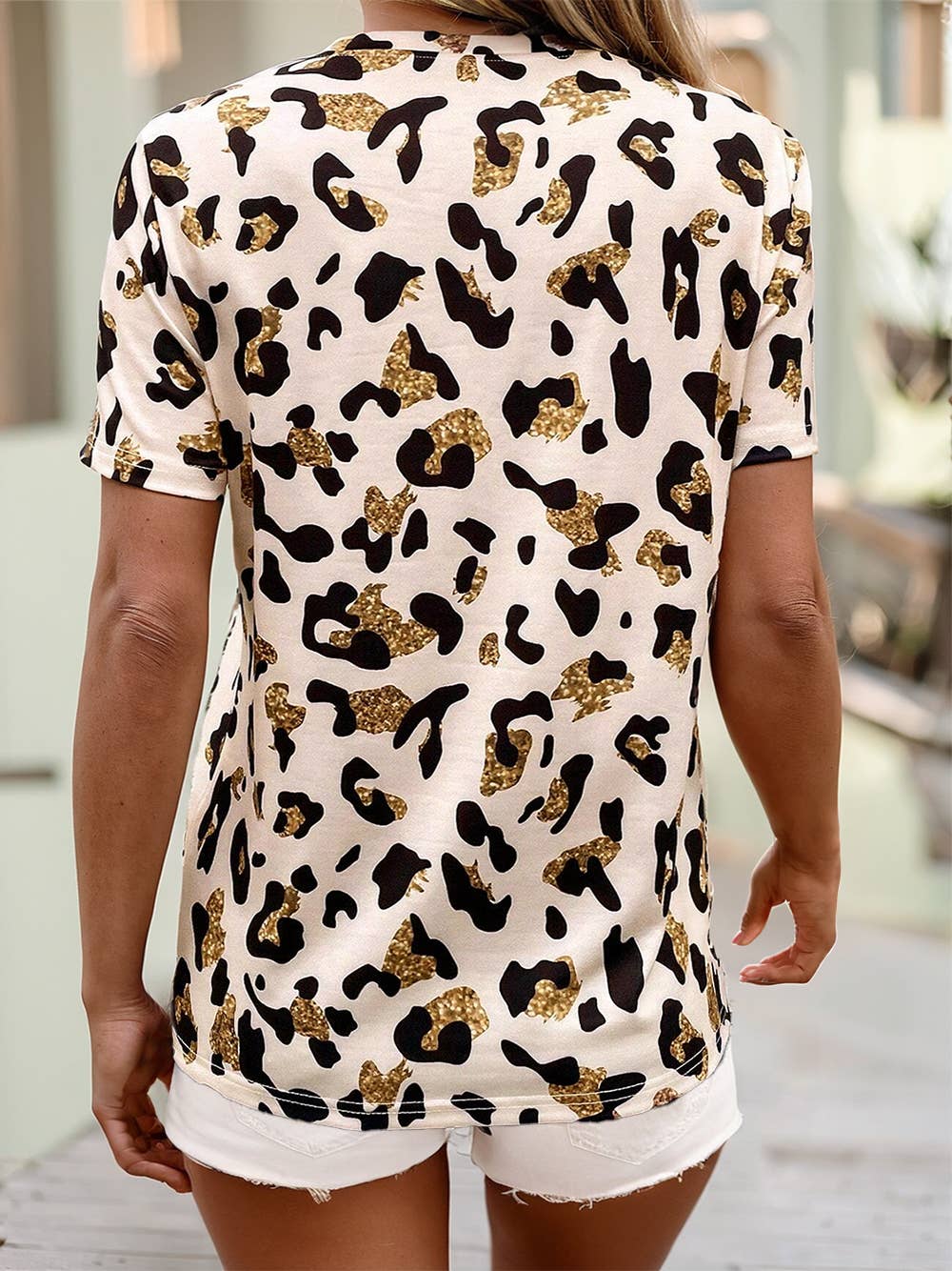 Leopard Print Round Neck Casual T Shirt