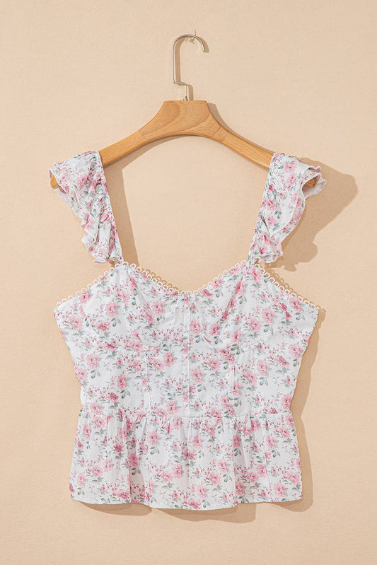 Floral Flutter Peplum Tank Top: