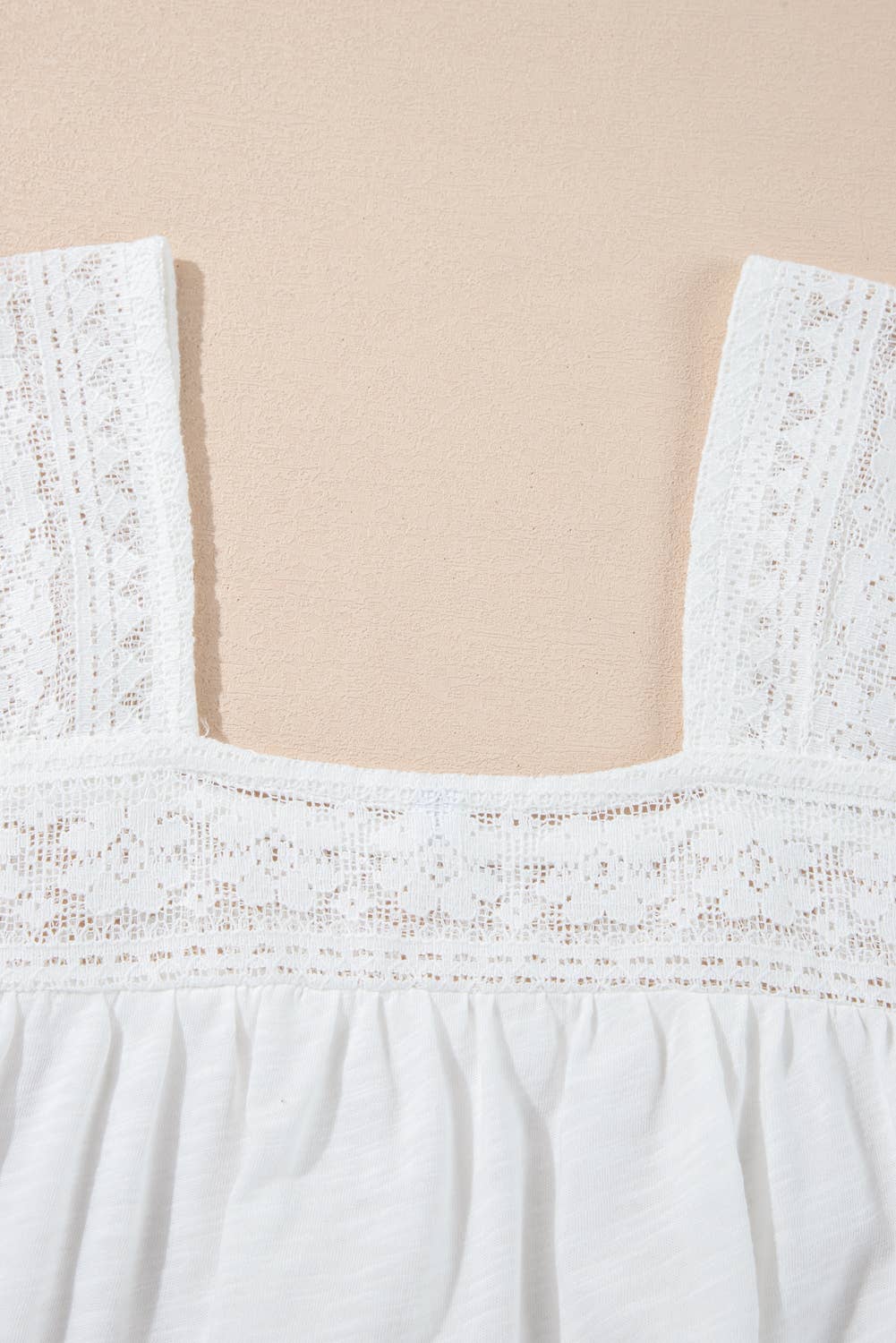 Hollowed Lace Patchwork Square Neck Short Sleeve Blouse