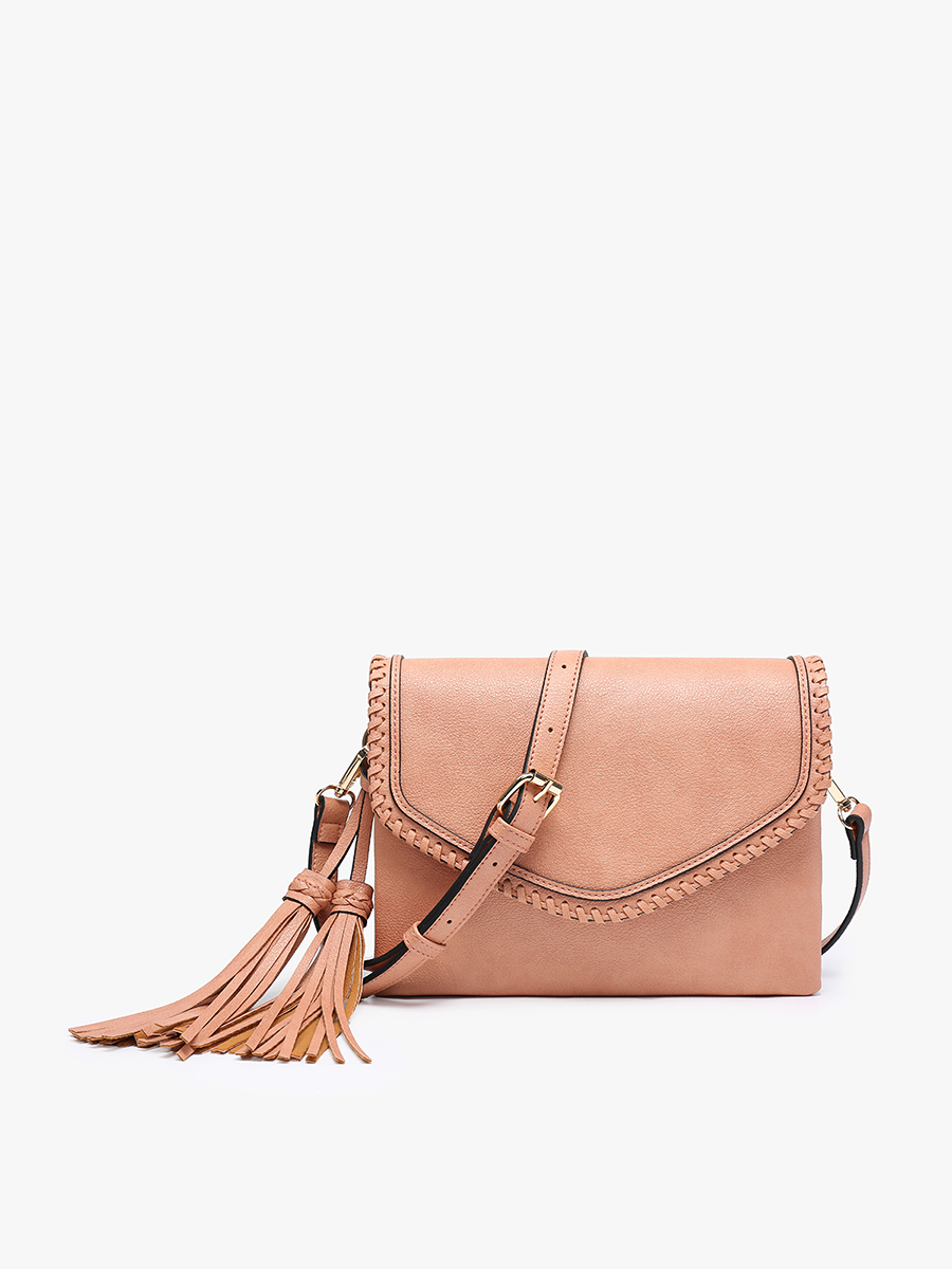 Sloane Flapover Crossbody w/ Whipstitch and Tassel