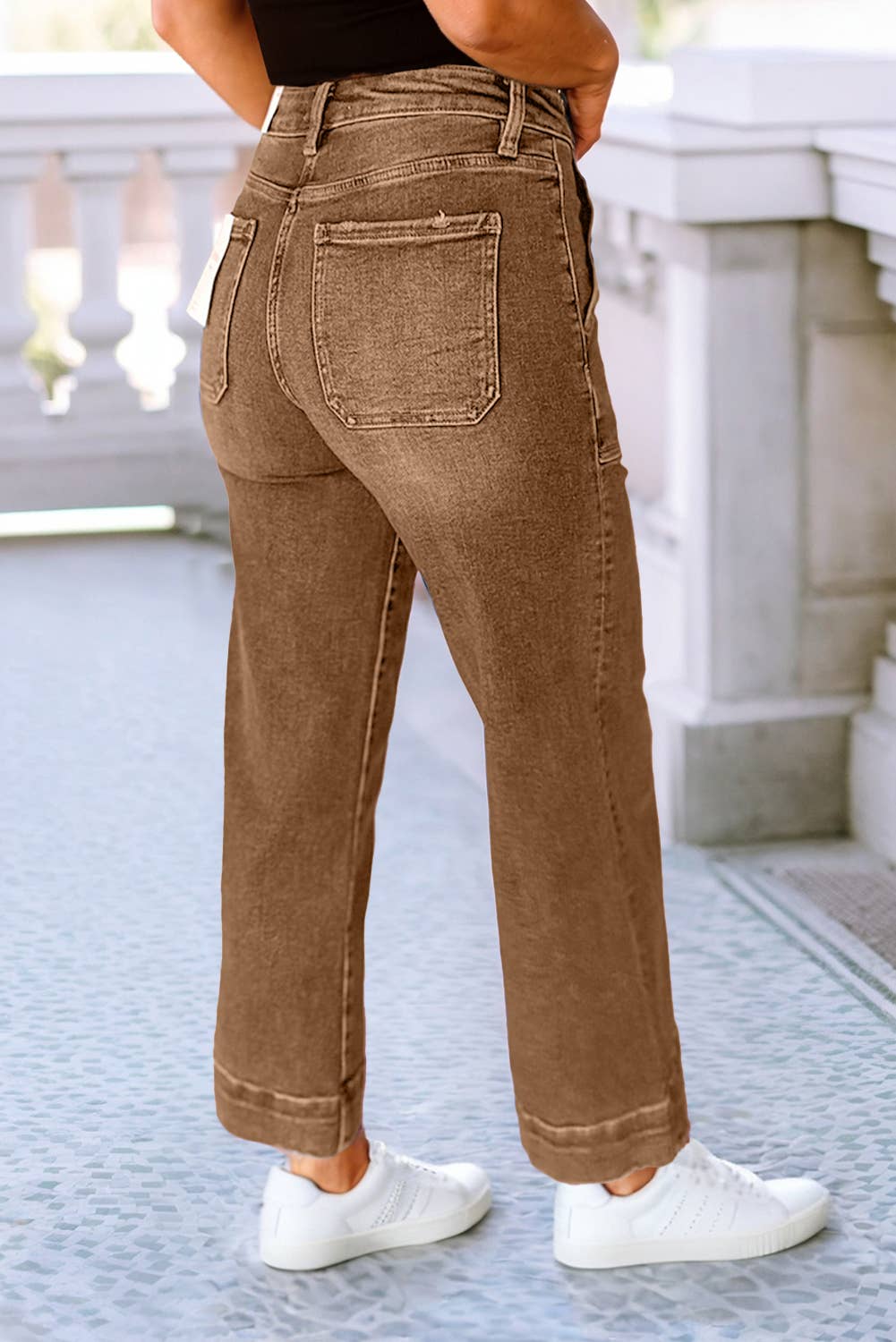Cropped High Rise Wide Leg Jeans
