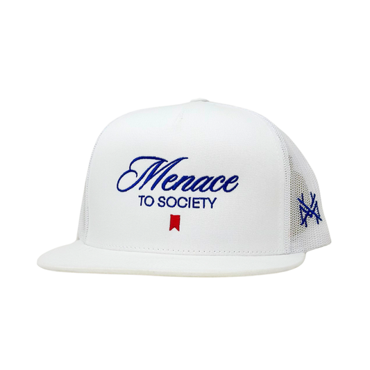 MHC Menace to Society Trucker Hat: White 6006 Yupoong