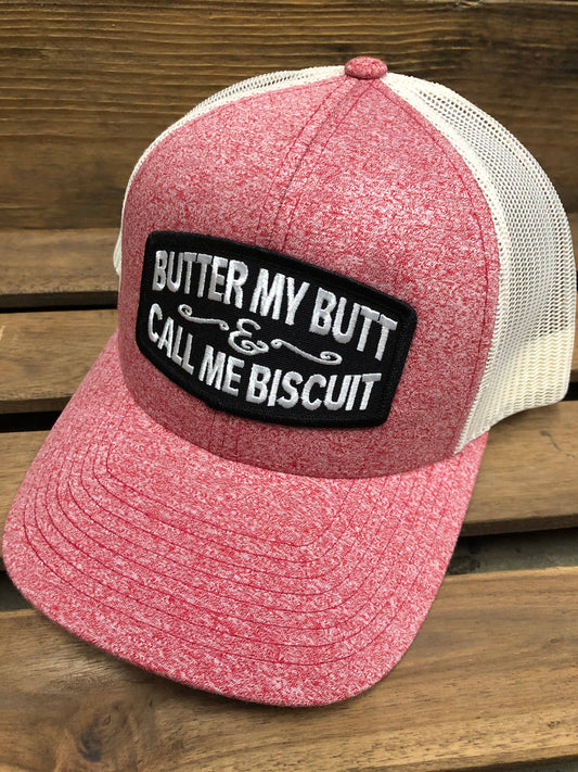 Butter My Butt and Call Me Biscuit Hat: Heather Red/White
