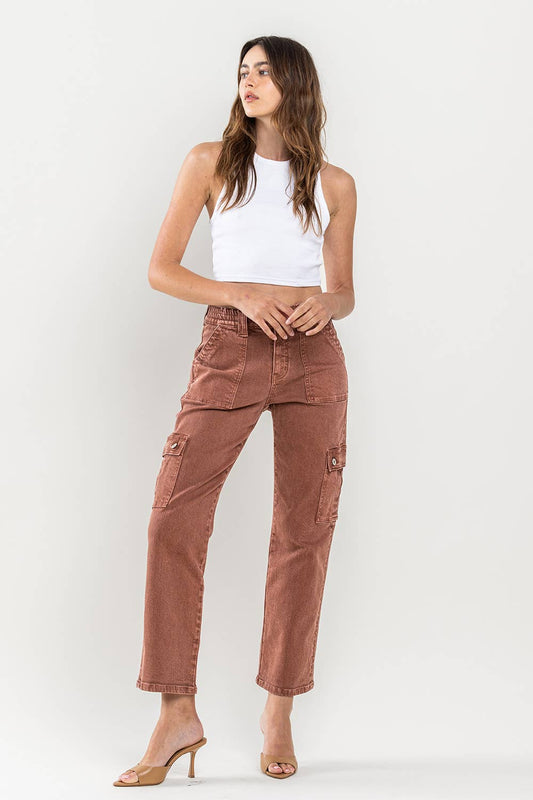 High rise straight jean with cargo pocket detail