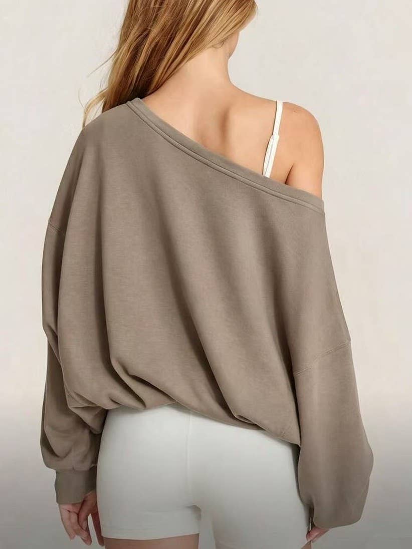 Off Shoulder Drawstring Hem Oversized Sweatshirt
