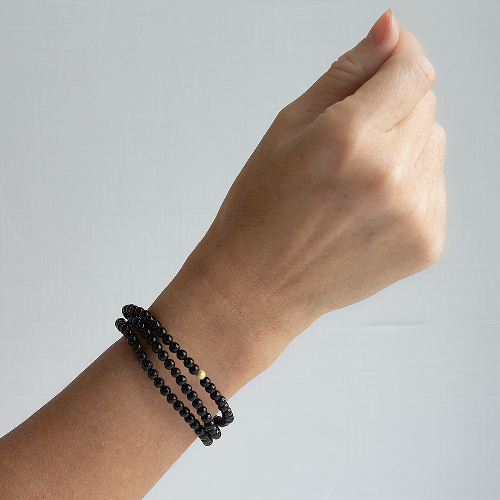 Black Agate Gemstone Stack: 4mm Wrap