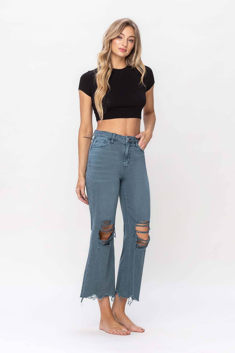 90s vintage crop flare jean