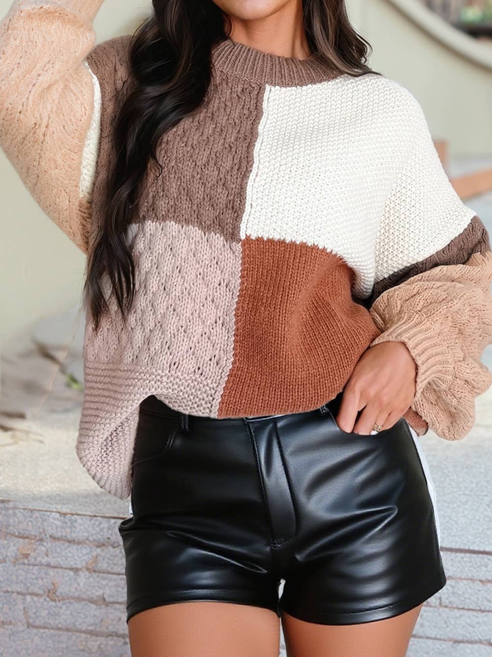 Mix Texture Colorblock Knit Sweater