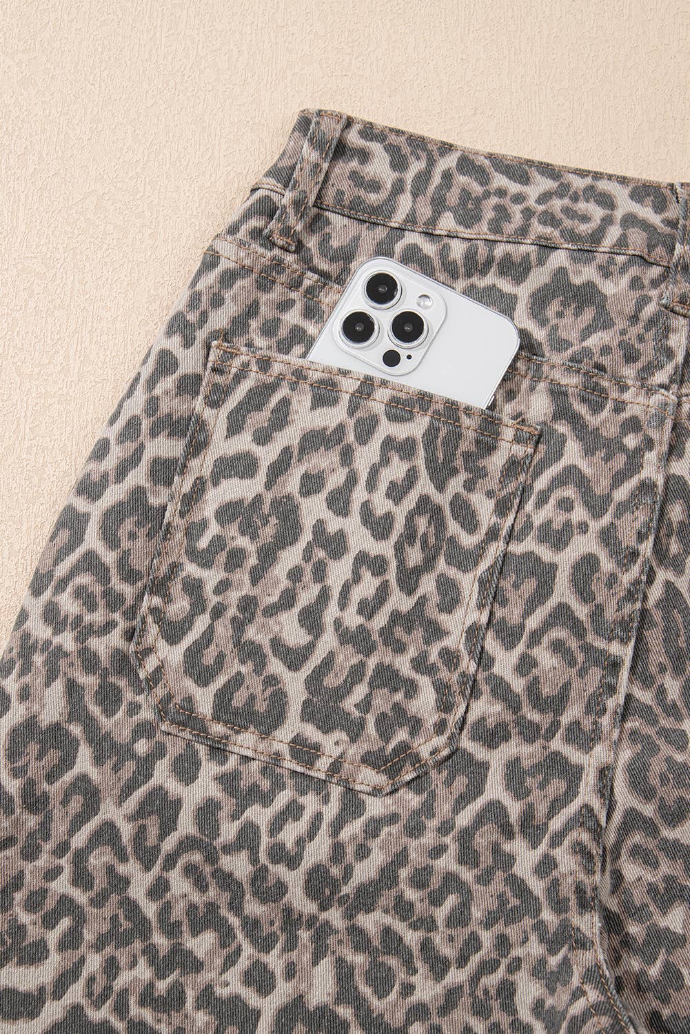 Leopard Frayed Edge High Waist Jeans