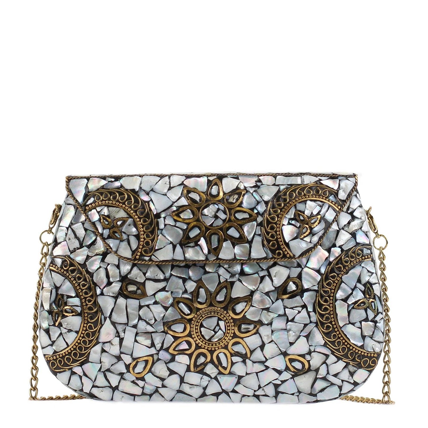 Amoli Clutch with shoulder strap: Pearl