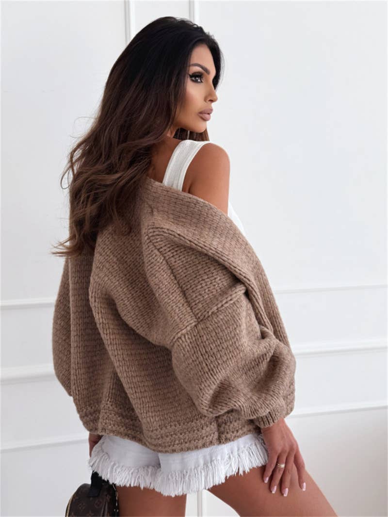 Chunky Knit Lantern Sleeve Cardigan