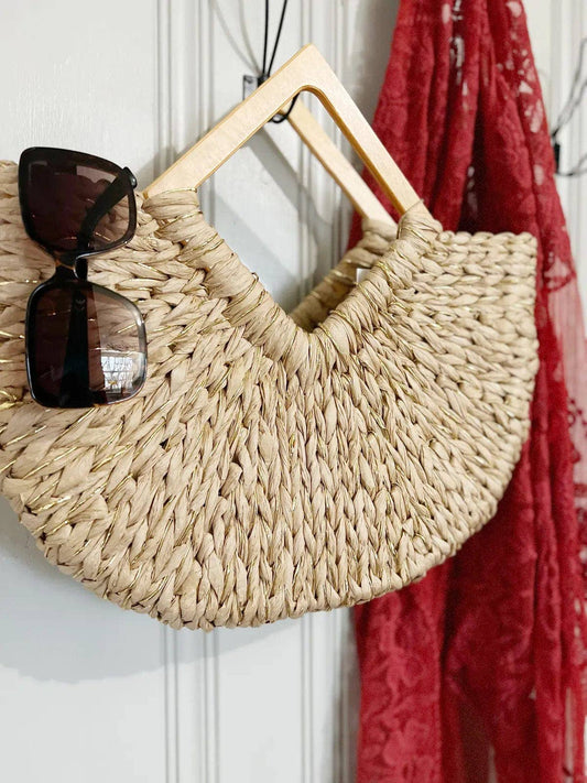 Isabella Wooden Handle Straw Tote Bag