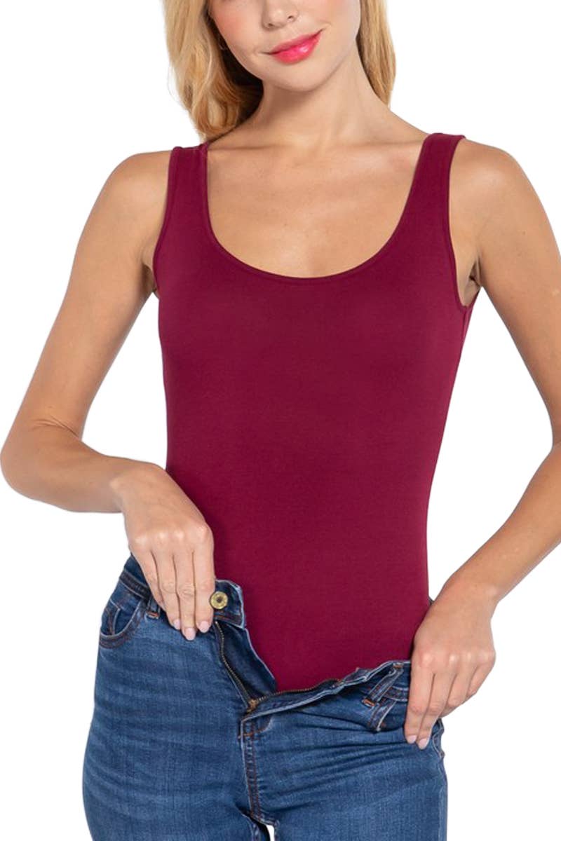 Sleeveless Double Scoop Neck Cotton Bodysuit