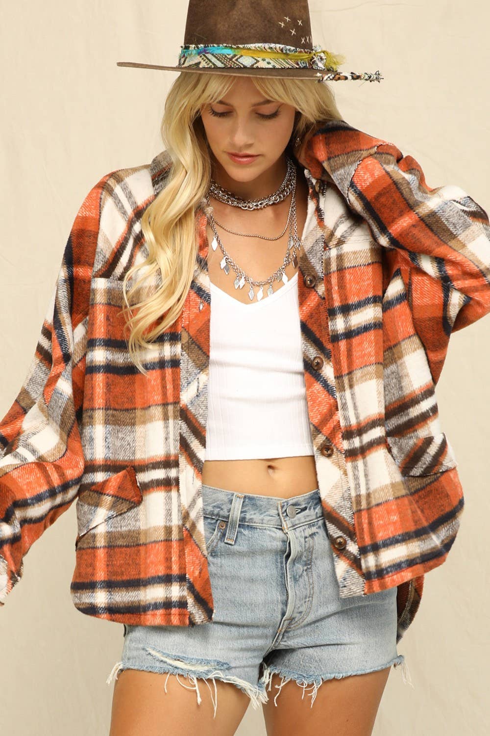 Plaid Print Button-Front Closure Top