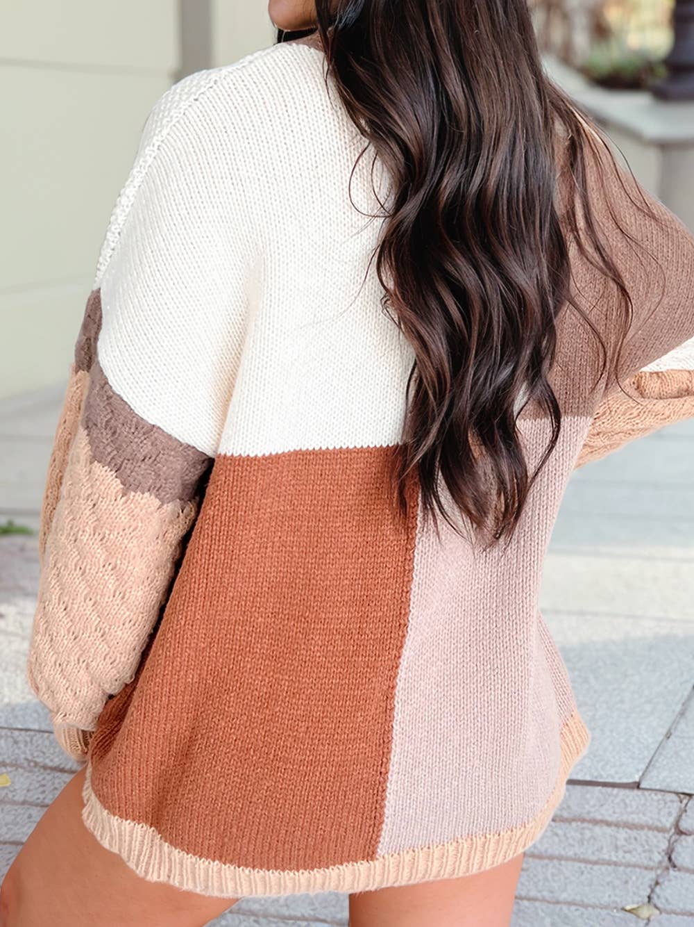 Mix Texture Colorblock Knit Sweater