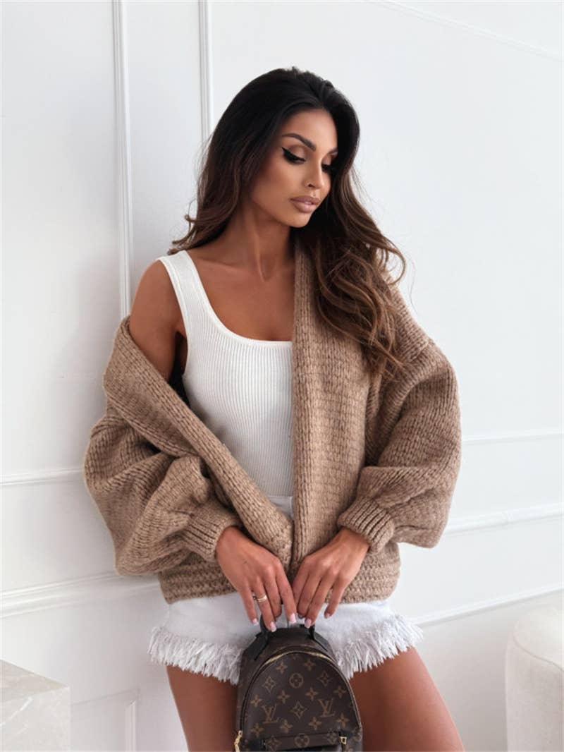 Chunky Knit Lantern Sleeve Cardigan