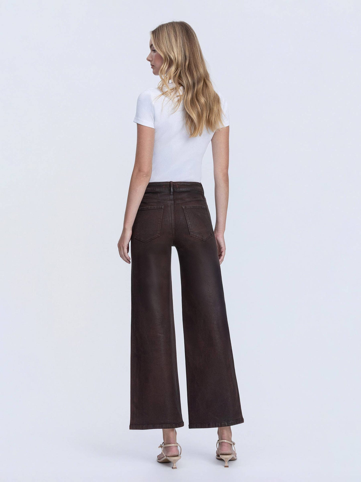 High Rise Chicory Coated Wide Leg Jeans