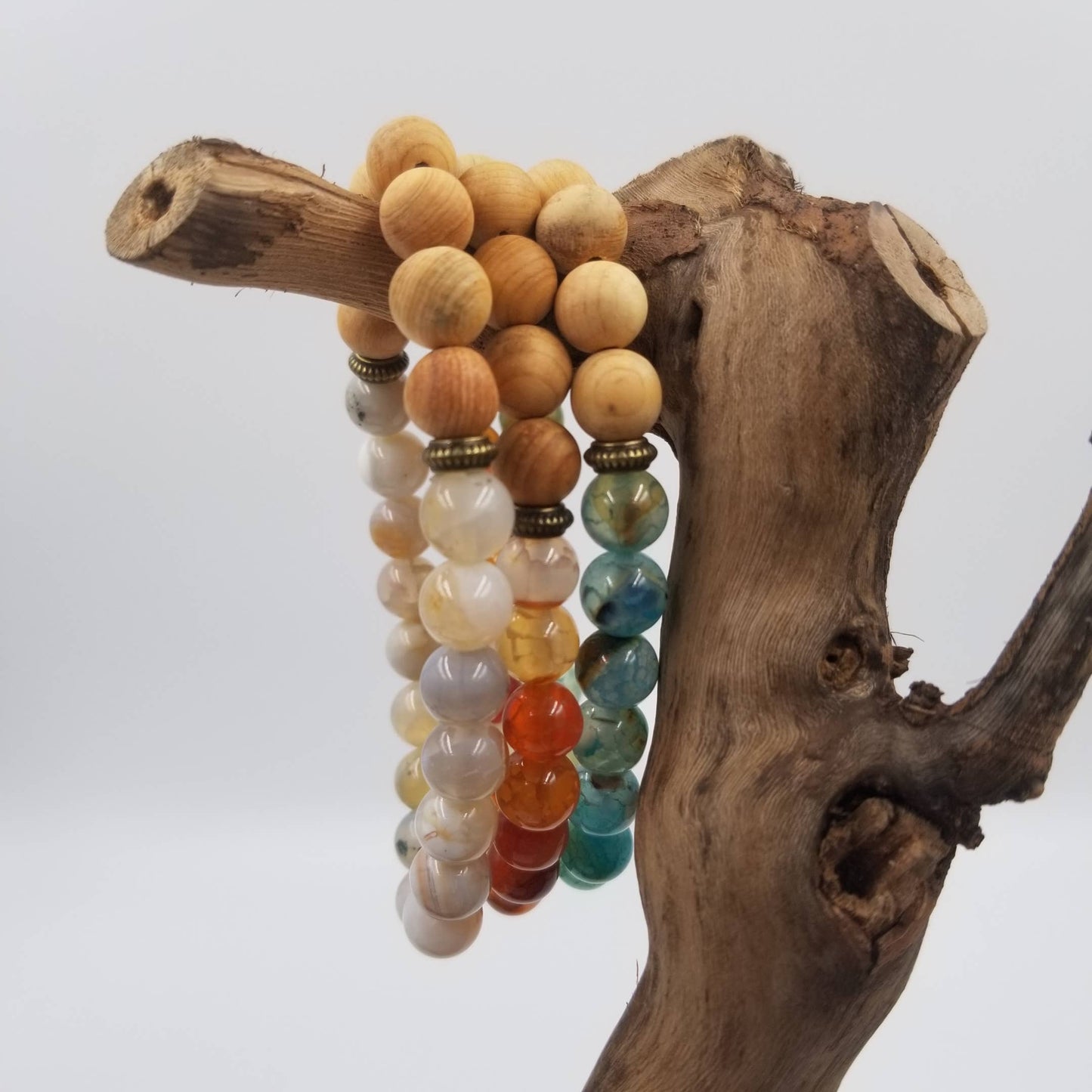 Amazonite Stone And Wooden Beads Mala Bracelet