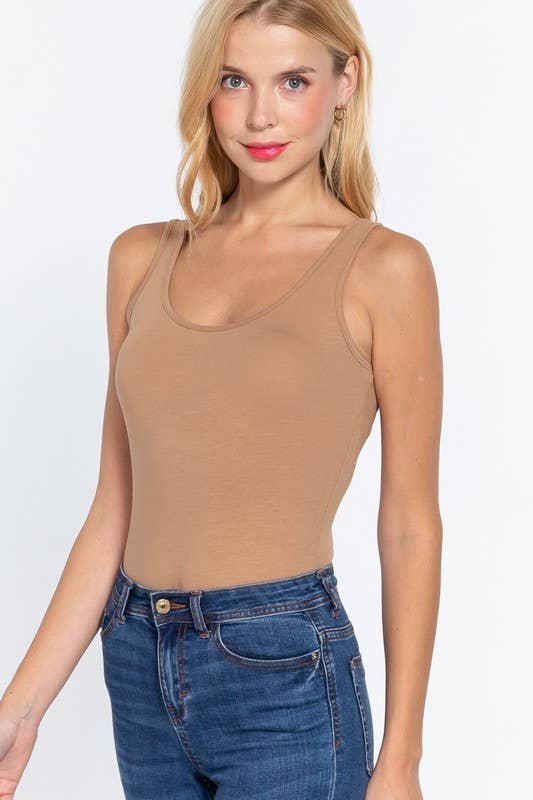 Sleeveless Double Scoop Neck Cotton Bodysuit