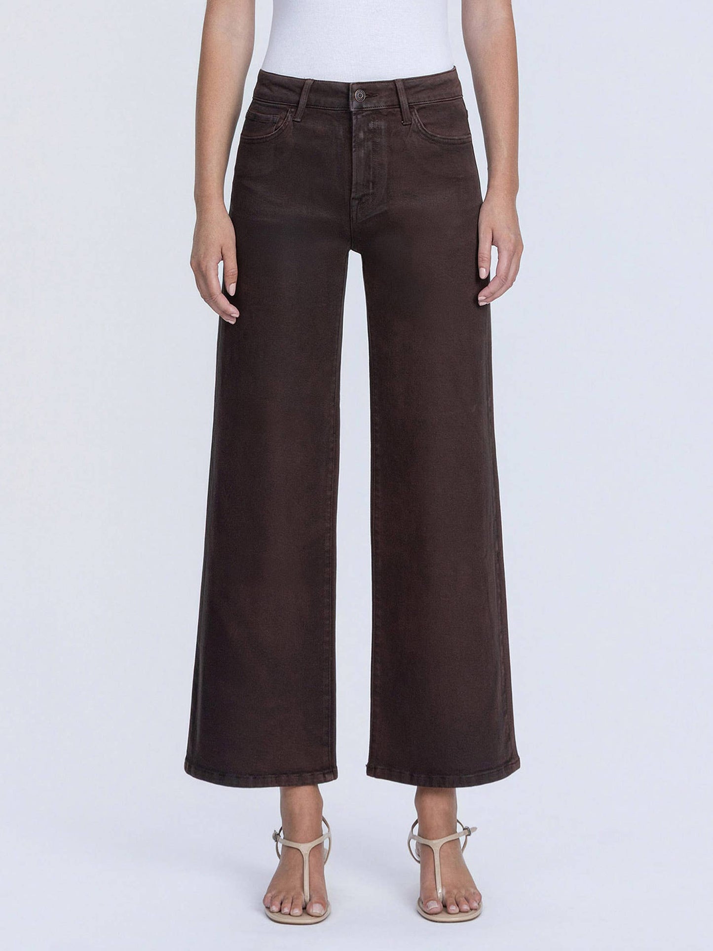 High Rise Chicory Coated Wide Leg Jeans