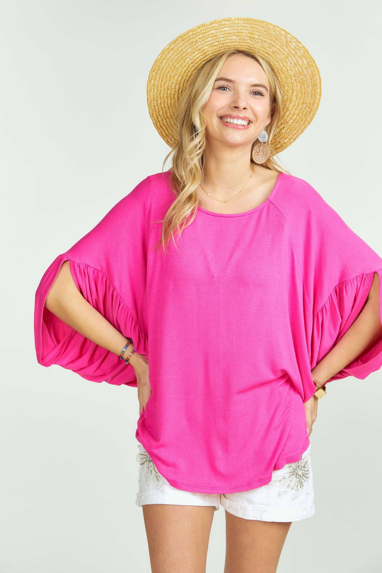 Crew neck oversized dolman sleeve top