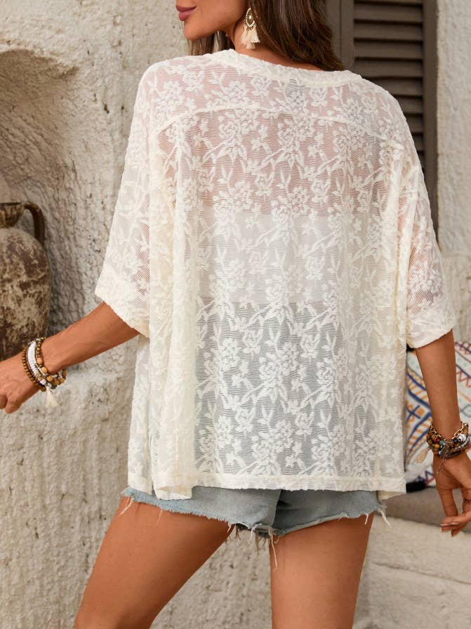 Lace Sexy Sheer Crew Neck T-Shirt