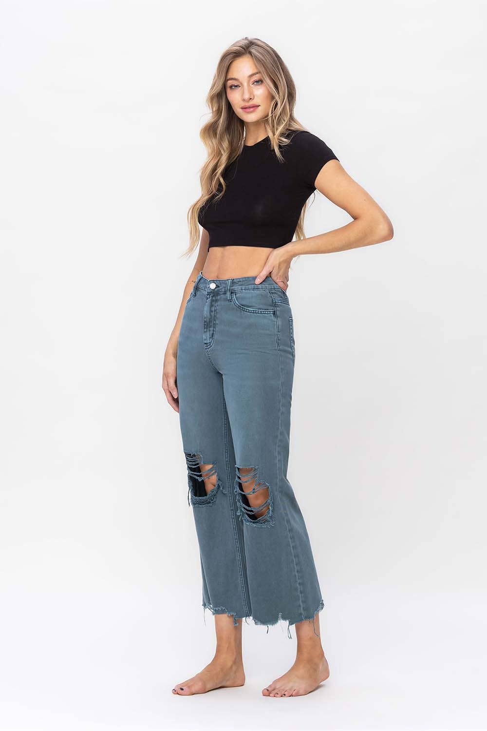 90s vintage crop flare jean