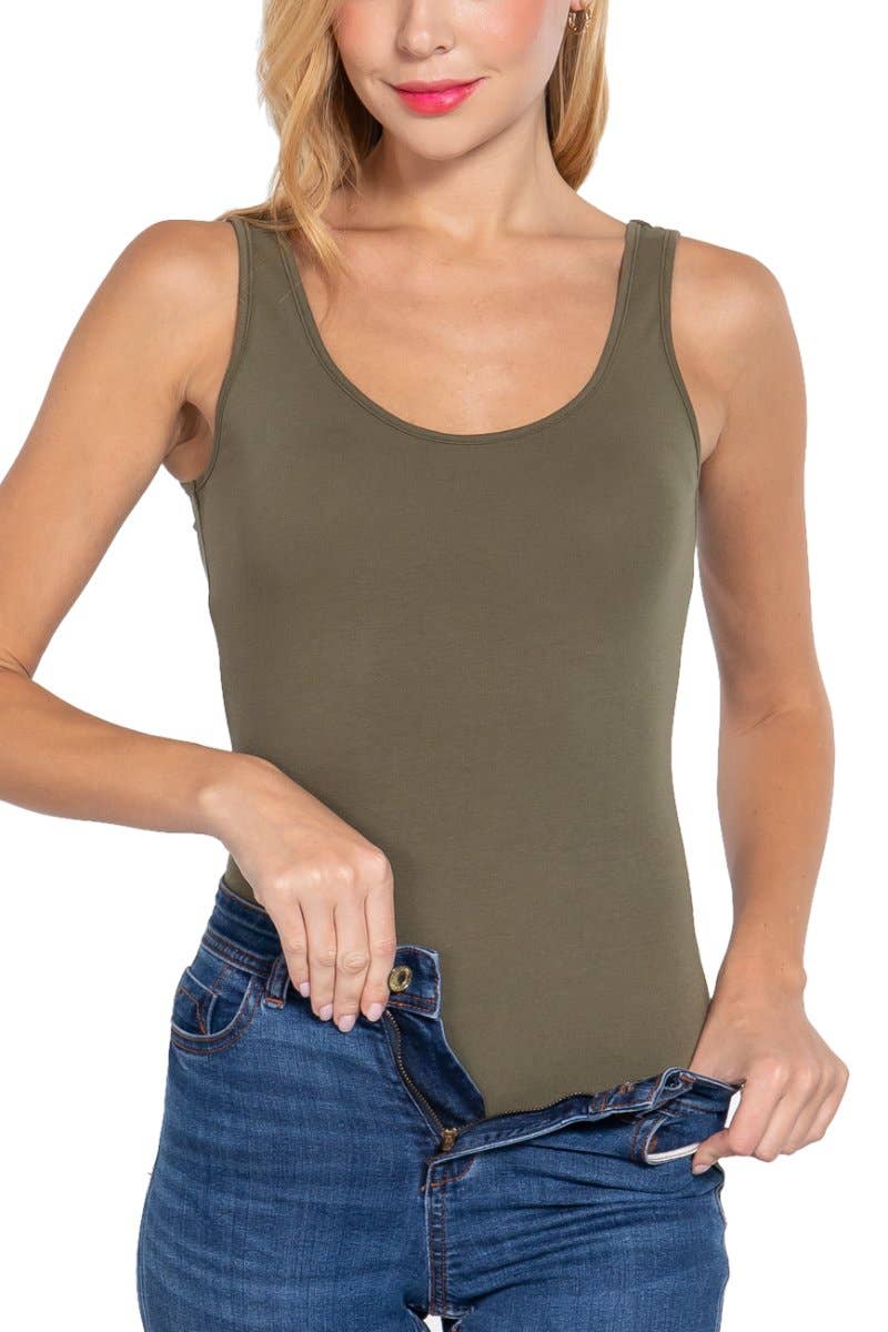 Sleeveless Double Scoop Neck Cotton Bodysuit