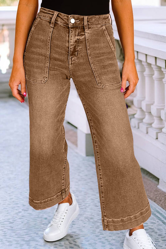 Cropped High Rise Wide Leg Jeans