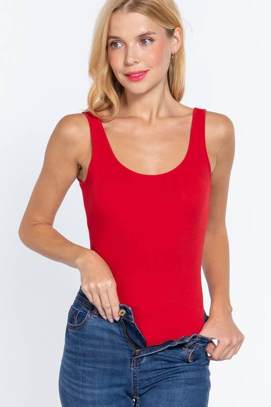 Sleeveless Double Scoop Neck Cotton Bodysuit