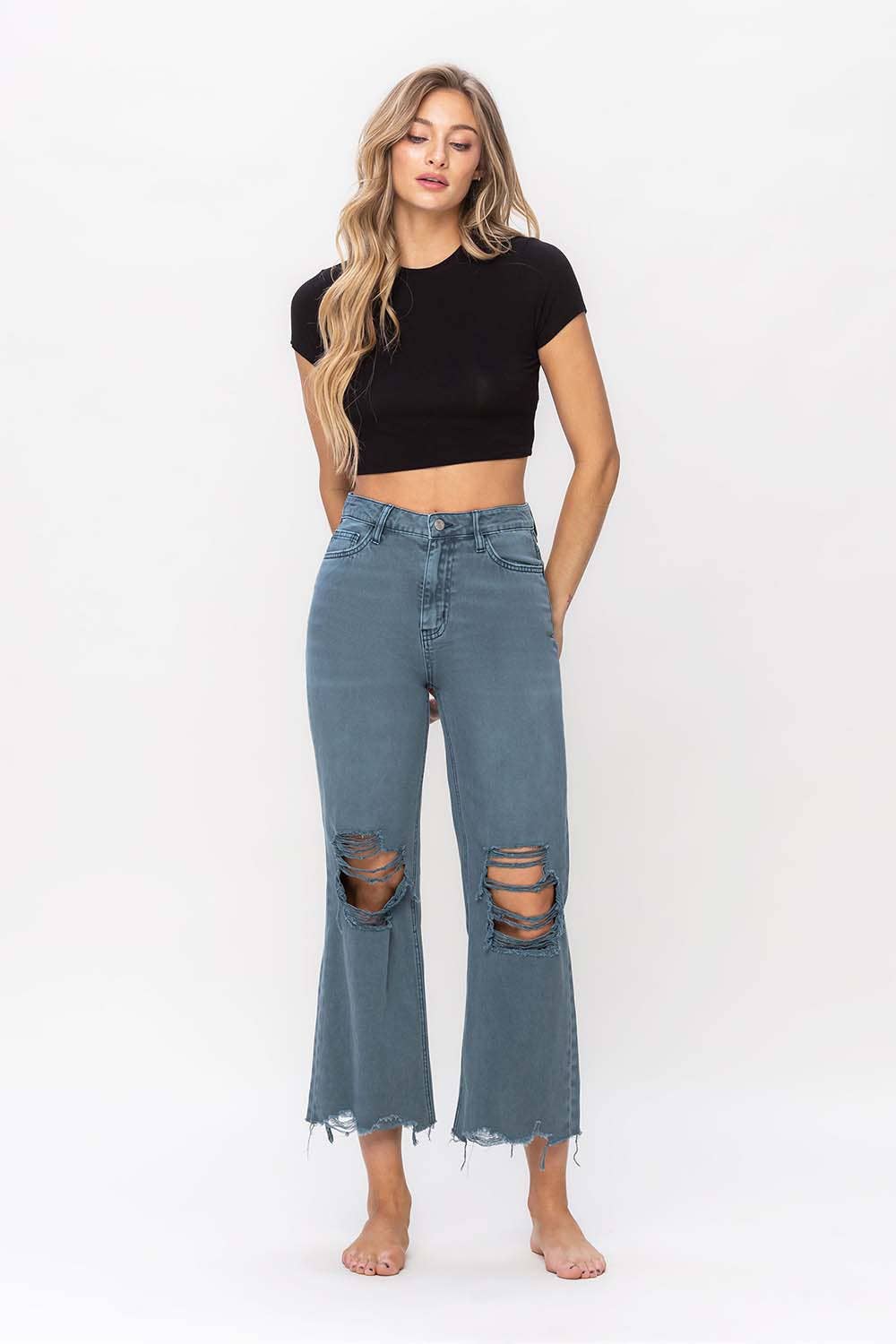 90s vintage crop flare jean