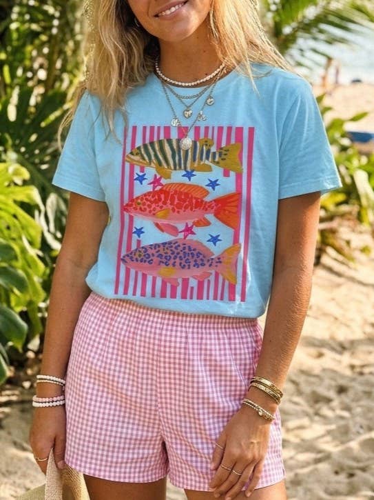 Tropical Colorful Fish Tee Stripe Graphic Shirts