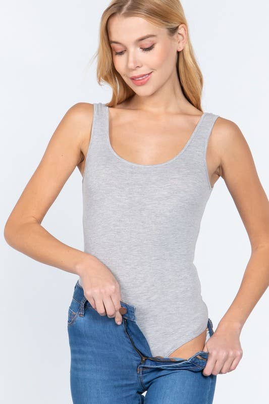 Sleeveless Double Scoop Neck Cotton Bodysuit
