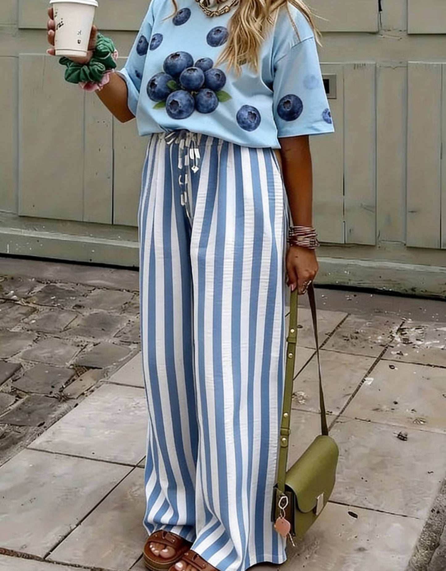 Multi Color Boho Beach Vertical Stripe Lace-Up Pants