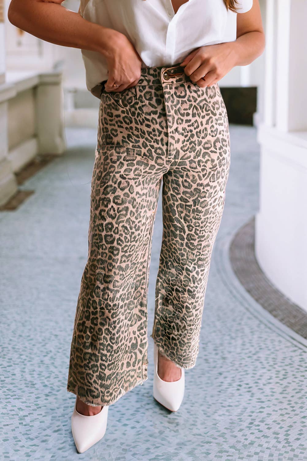Leopard Frayed Edge High Waist Jeans