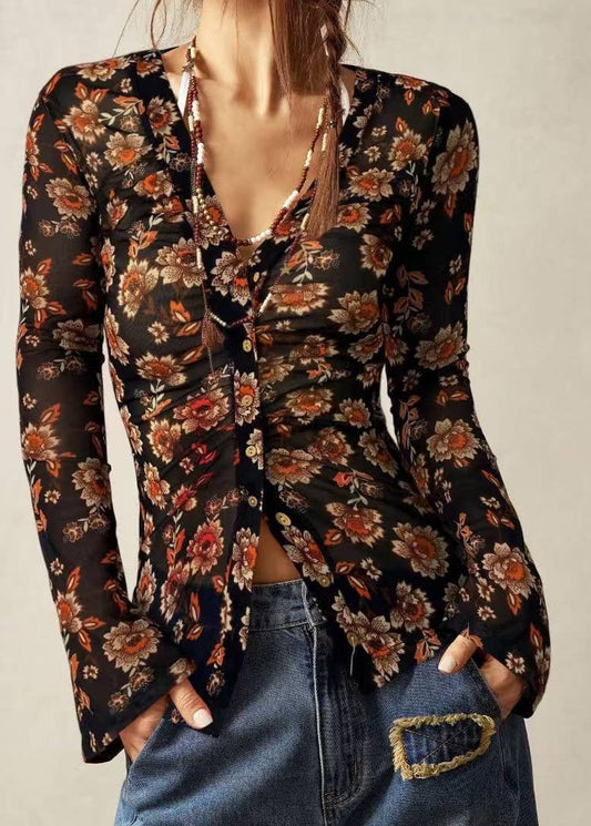 Retro Floral Print Blouse