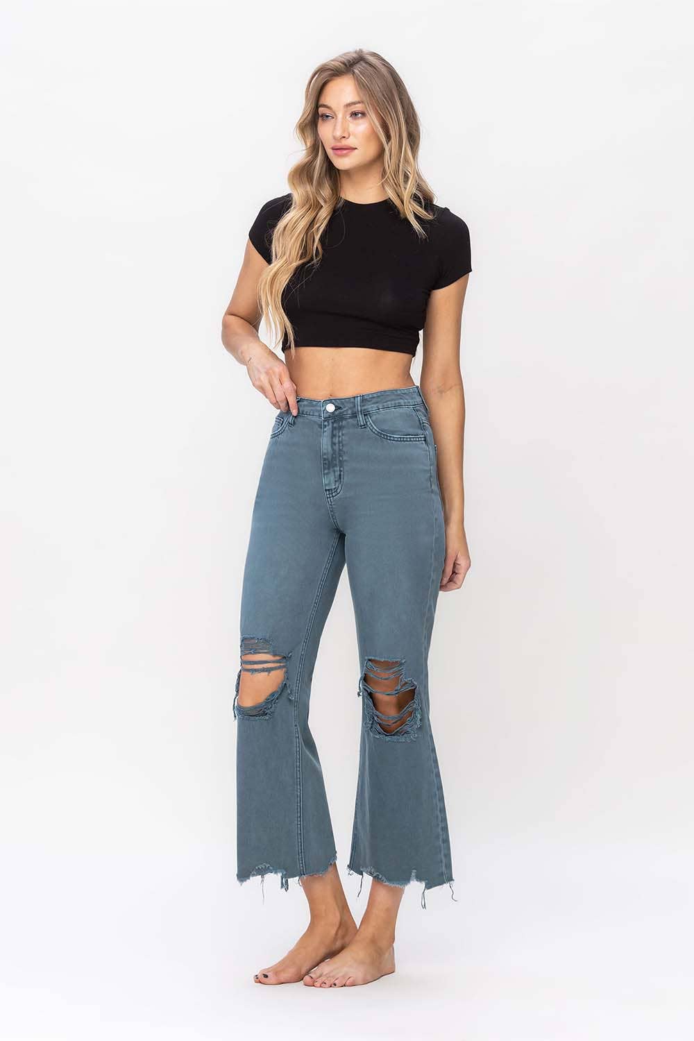 90s vintage crop flare jean