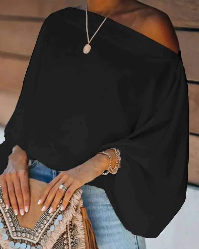 Lantern sleeve skew neck top