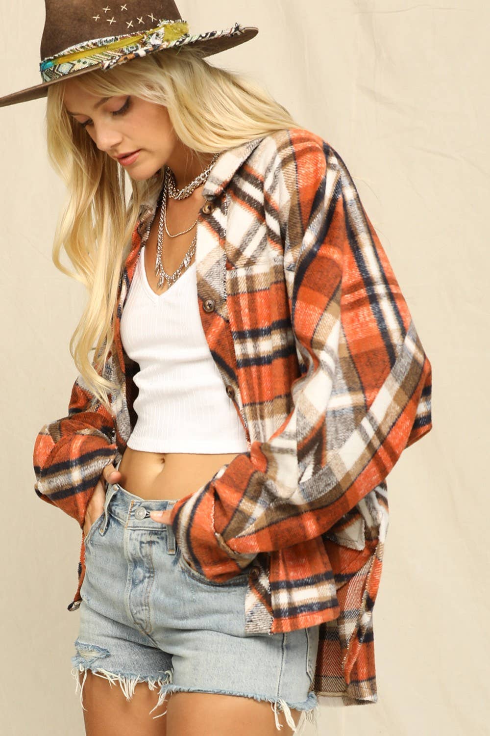 Plaid Print Button-Front Closure Top