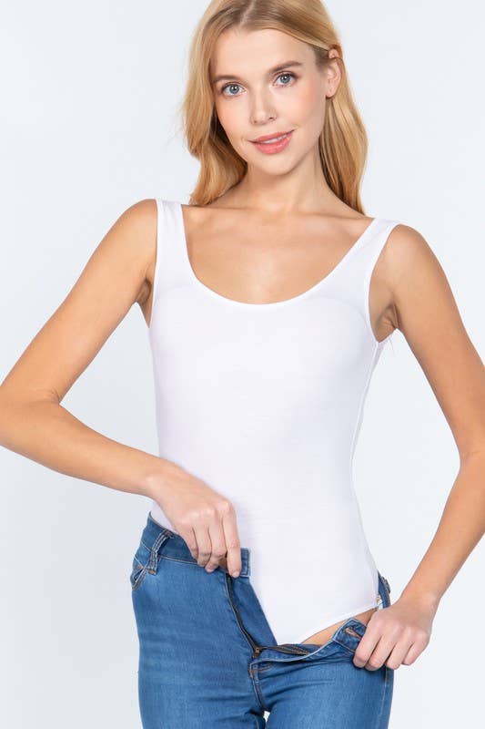 Sleeveless Double Scoop Neck Cotton Bodysuit