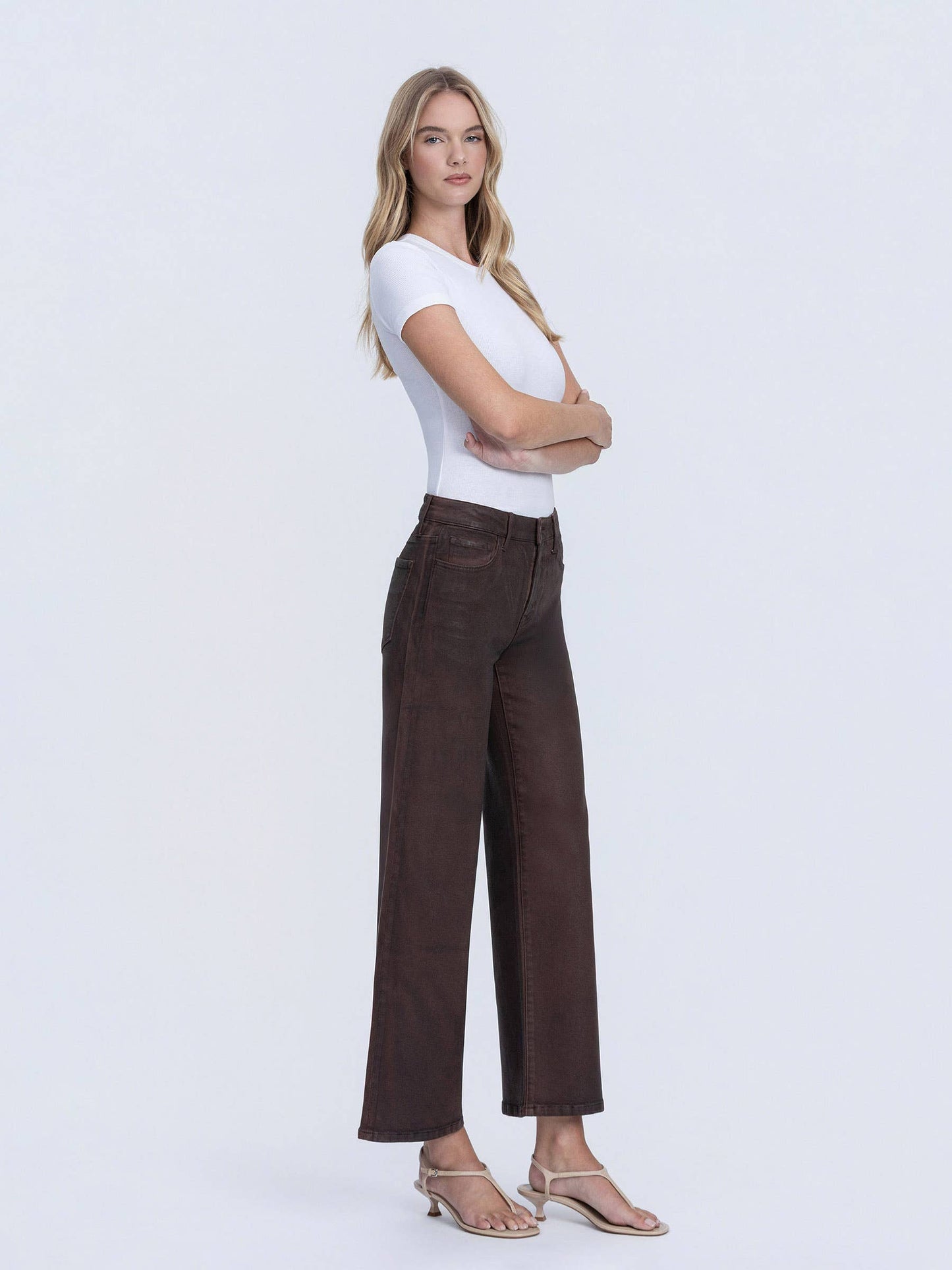 High Rise Chicory Coated Wide Leg Jeans