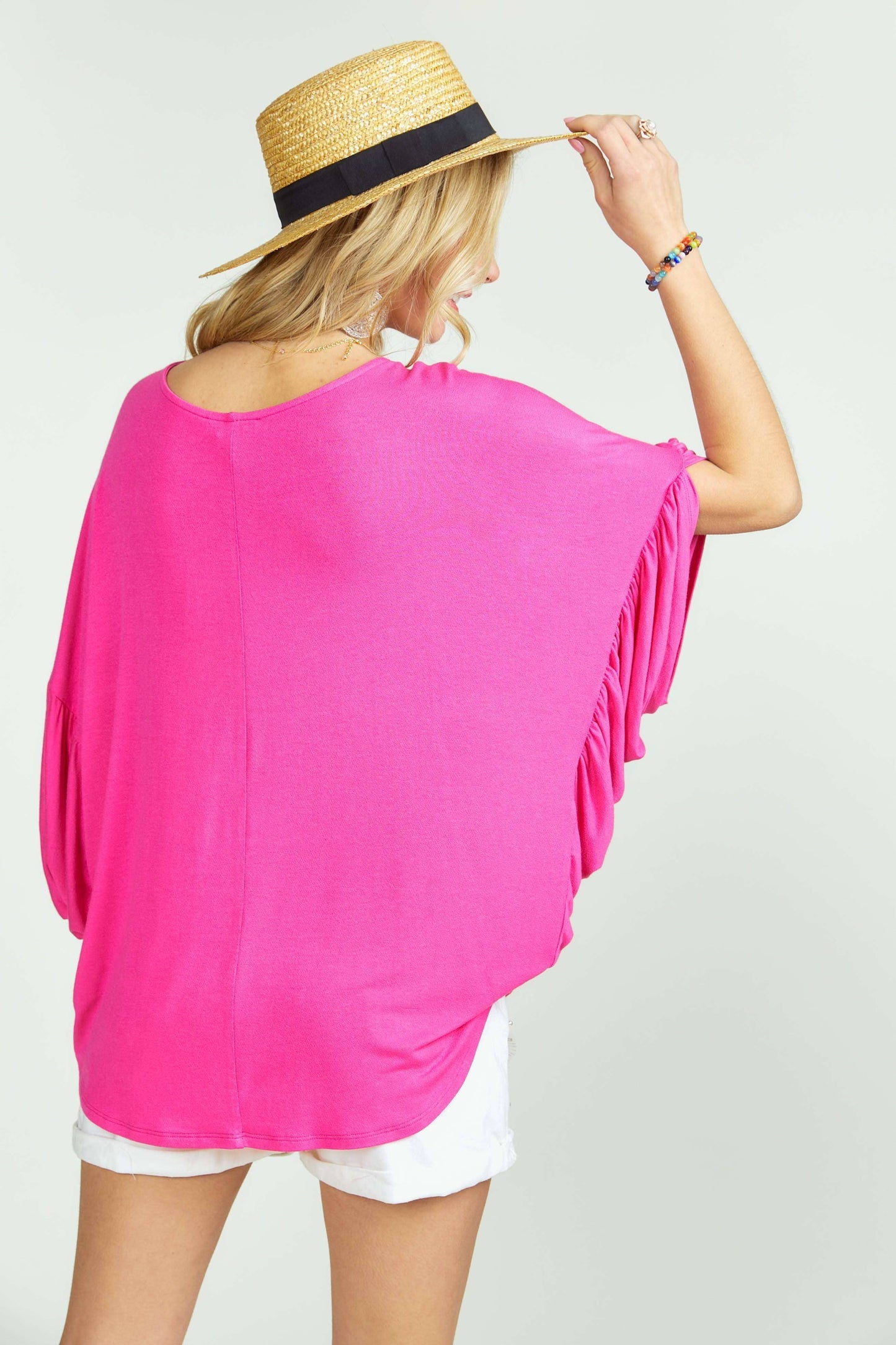 Crew neck oversized dolman sleeve top