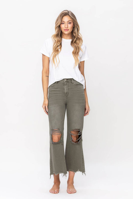 90S  vintage high rise crop flare jean