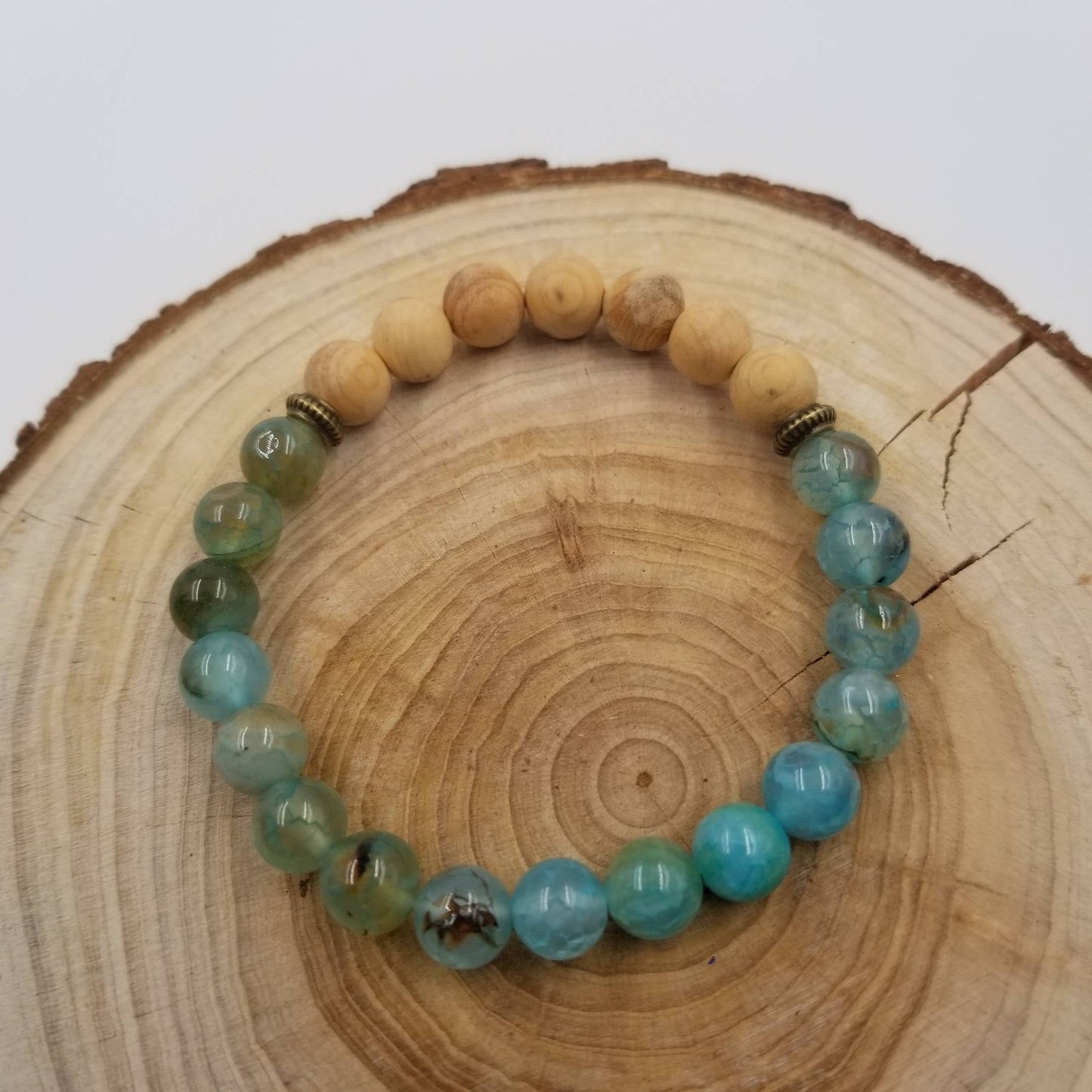 Amazonite Stone And Wooden Beads Mala Bracelet