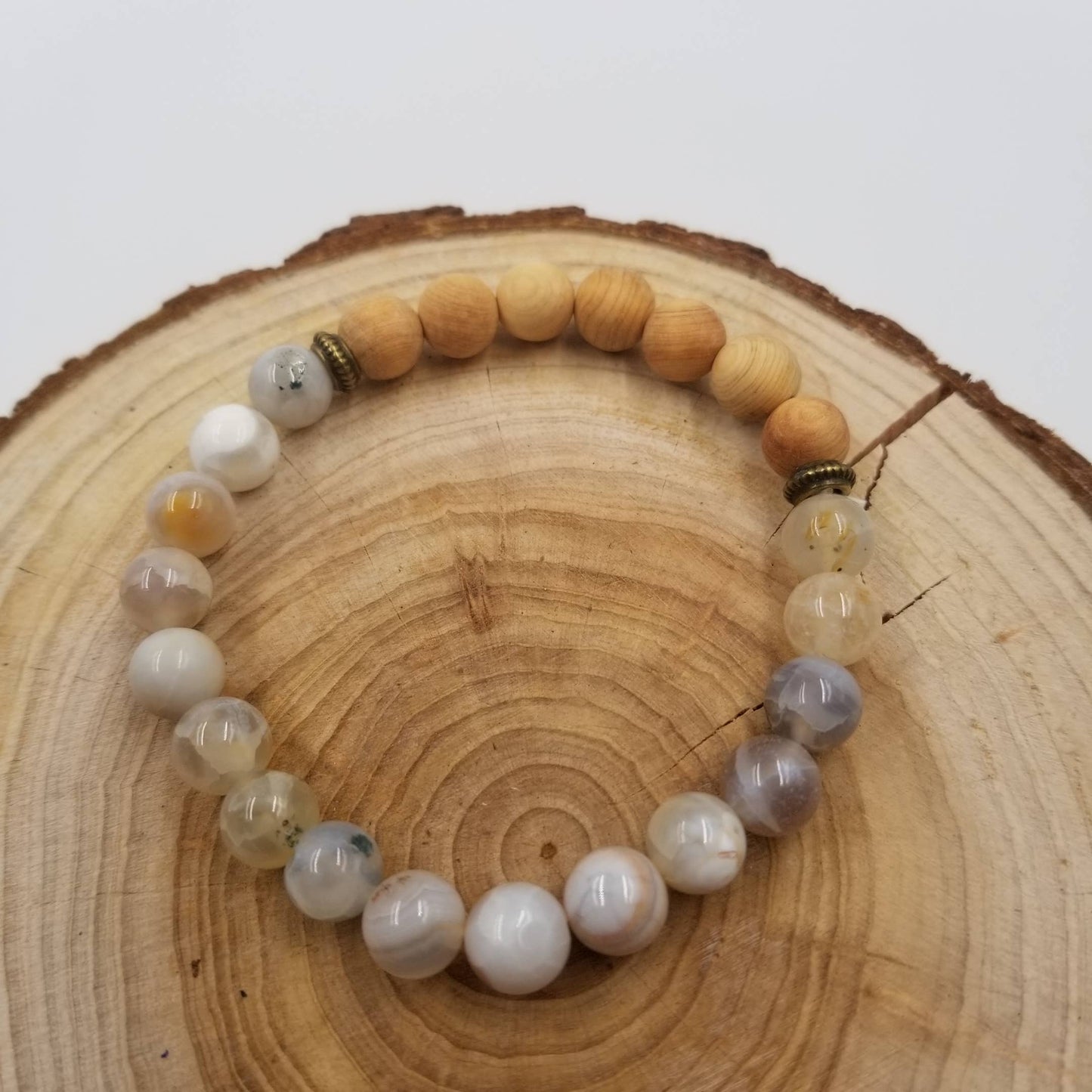 Amazonite Stone And Wooden Beads Mala Bracelet